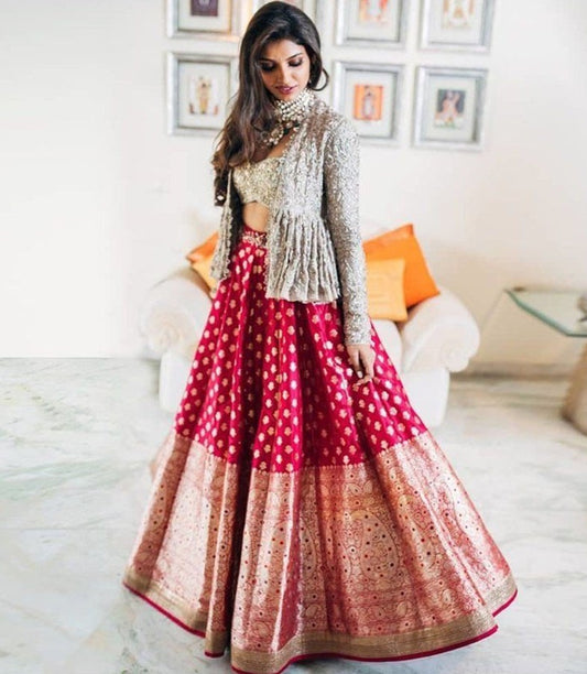 Designer indowestern lehenga with embroidery sequence work jacket