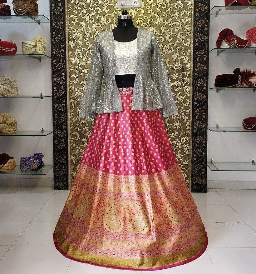 Designer indowestern lehenga with embroidery sequence work jacket