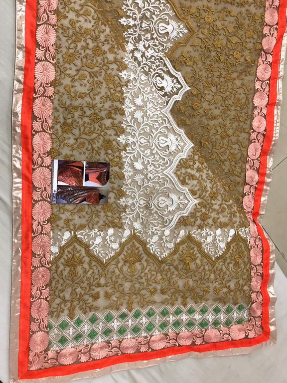 Designer look fancy thread work mono net saree