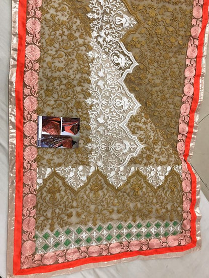 Designer look fancy thread work mono net saree