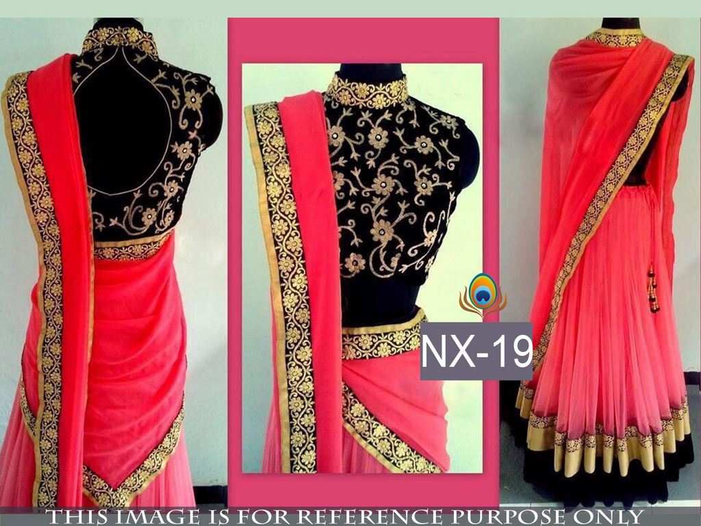 designer look stylist pink saree with fancy blouse