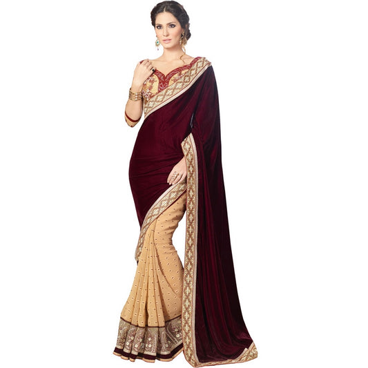 Designer maroon embroidered wedding saree