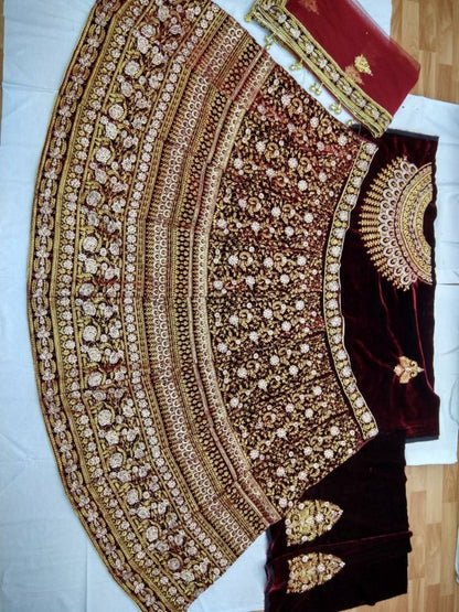 designer Maroon heavy embroidered Bridal lehenga