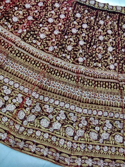 designer Maroon heavy embroidered Bridal lehenga