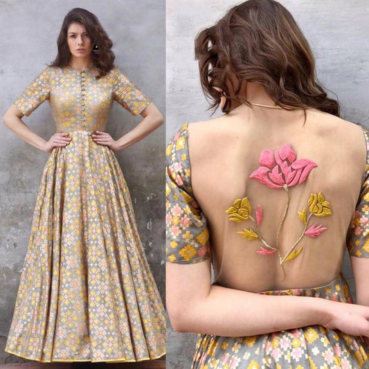 designer multicolor printed gorgeous party wear Gown