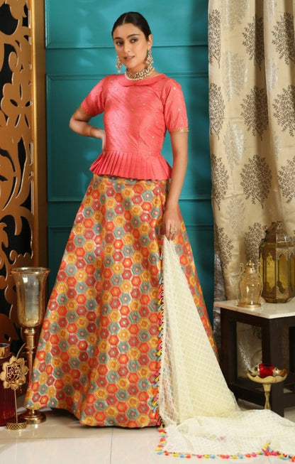 Designer multicolored jacquard ceremonial lehenga choli