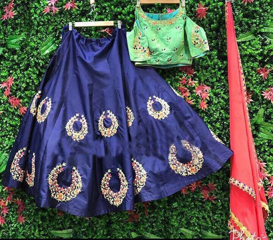 designer Navy blue embroidered Ceremonial lehenga