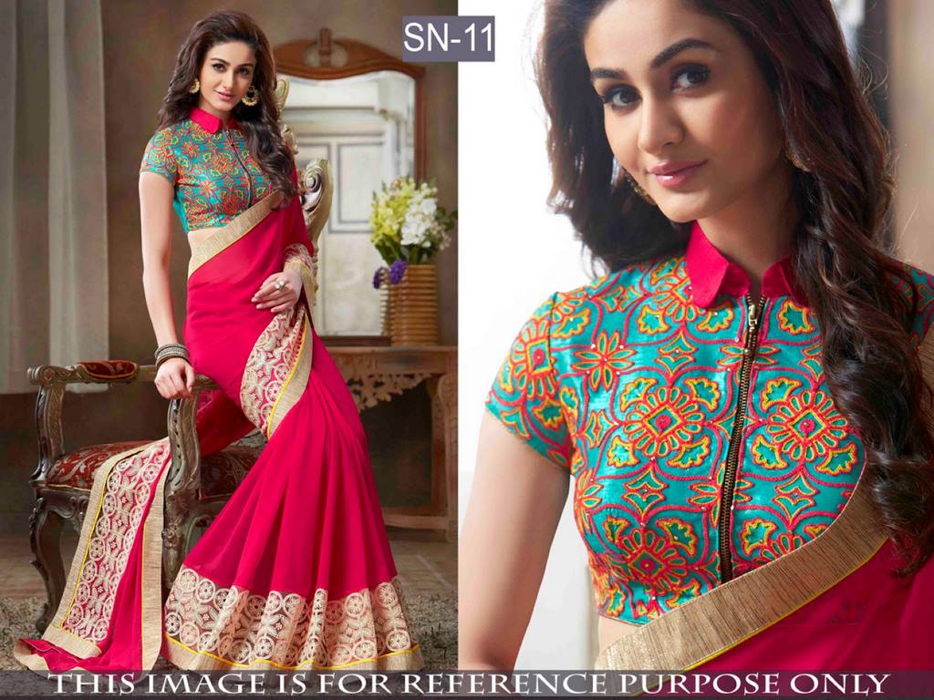 Designer partywear embroidered saree with heavy blouse