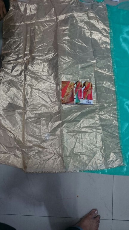 Designer peach and rama embroidered saree