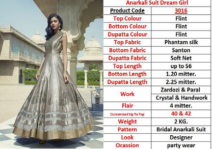 Designer phantom silk zardoshi and pearl hand work anarkali suit
