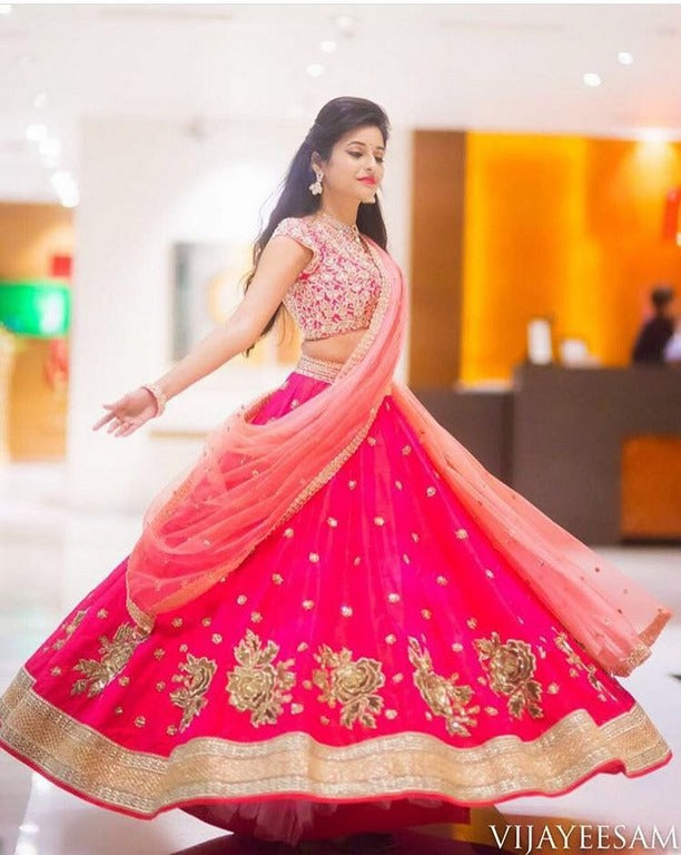 designer pink embroiderd wedding lehenga