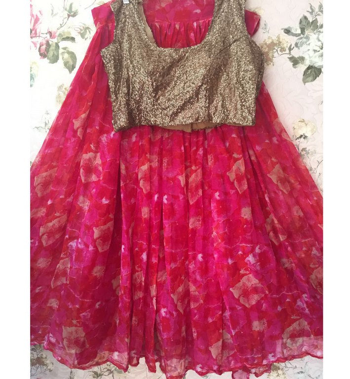 Designer pink printed ceremonial lehenga