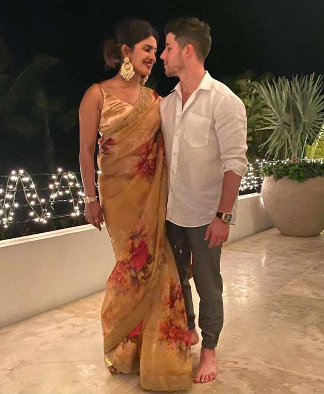 Designer printed organza silk ceremonial saree