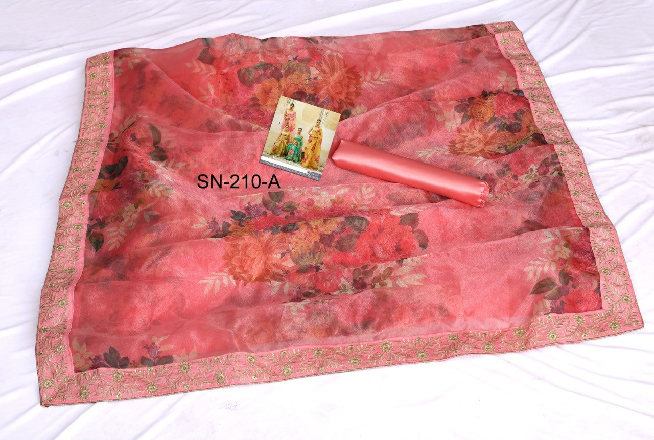Designer printed organza silk ceremonial saree