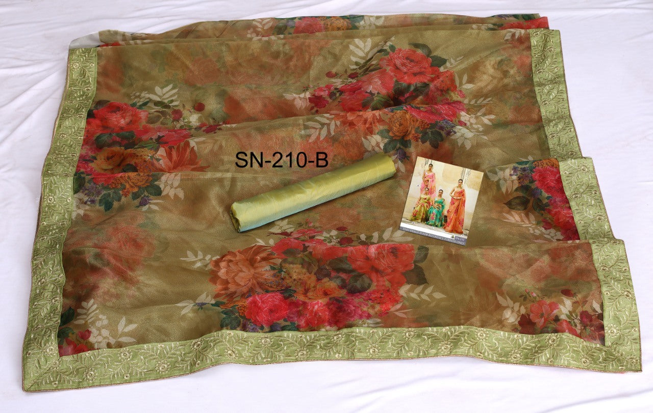 Designer printed organza silk ceremonial saree