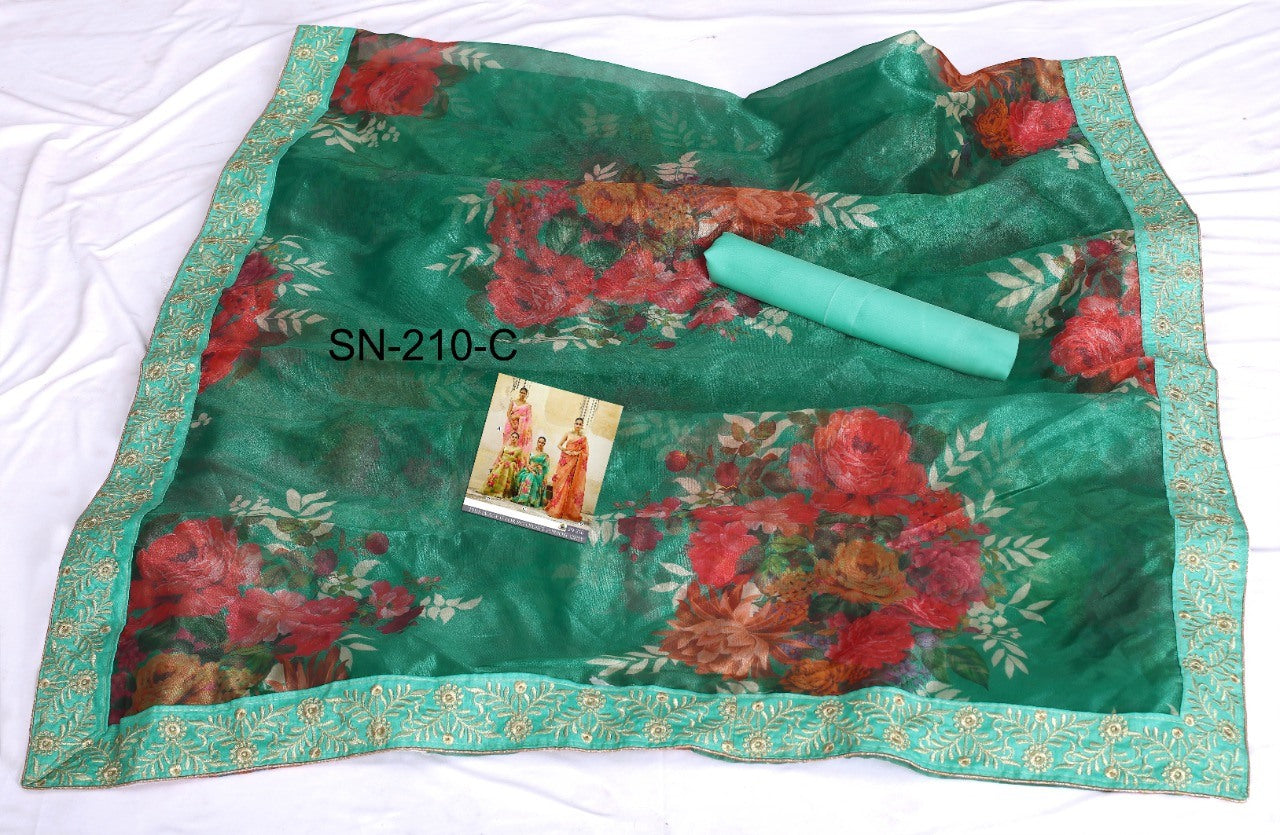 Designer printed organza silk ceremonial saree