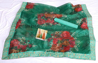 Designer printed organza silk ceremonial saree