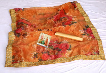 Designer printed organza silk ceremonial saree