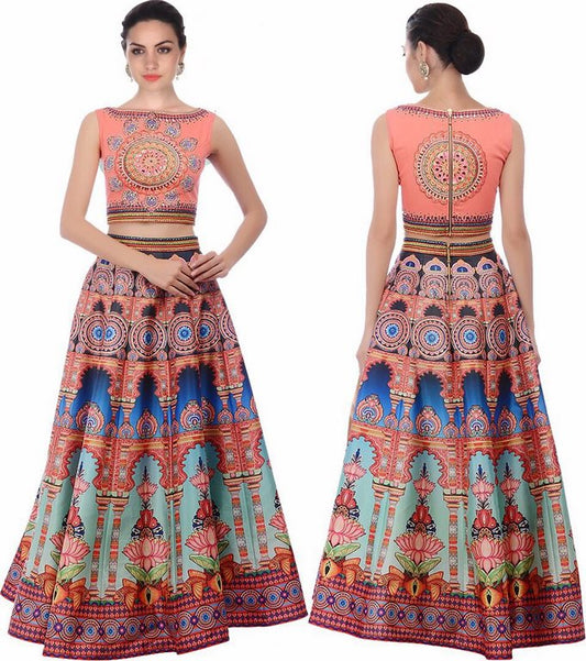 Designer printed silk printed lehenga