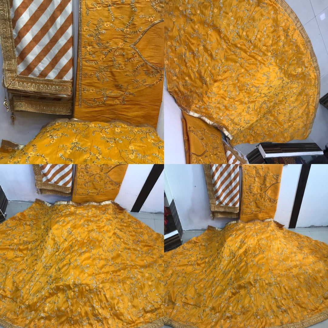 Designer red and yellow embroidered bridal ceremonial lehenga