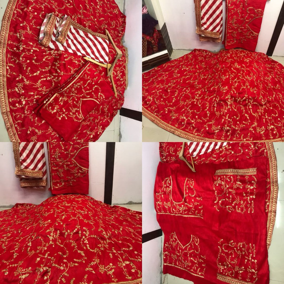 Designer red and yellow embroidered bridal ceremonial lehenga
