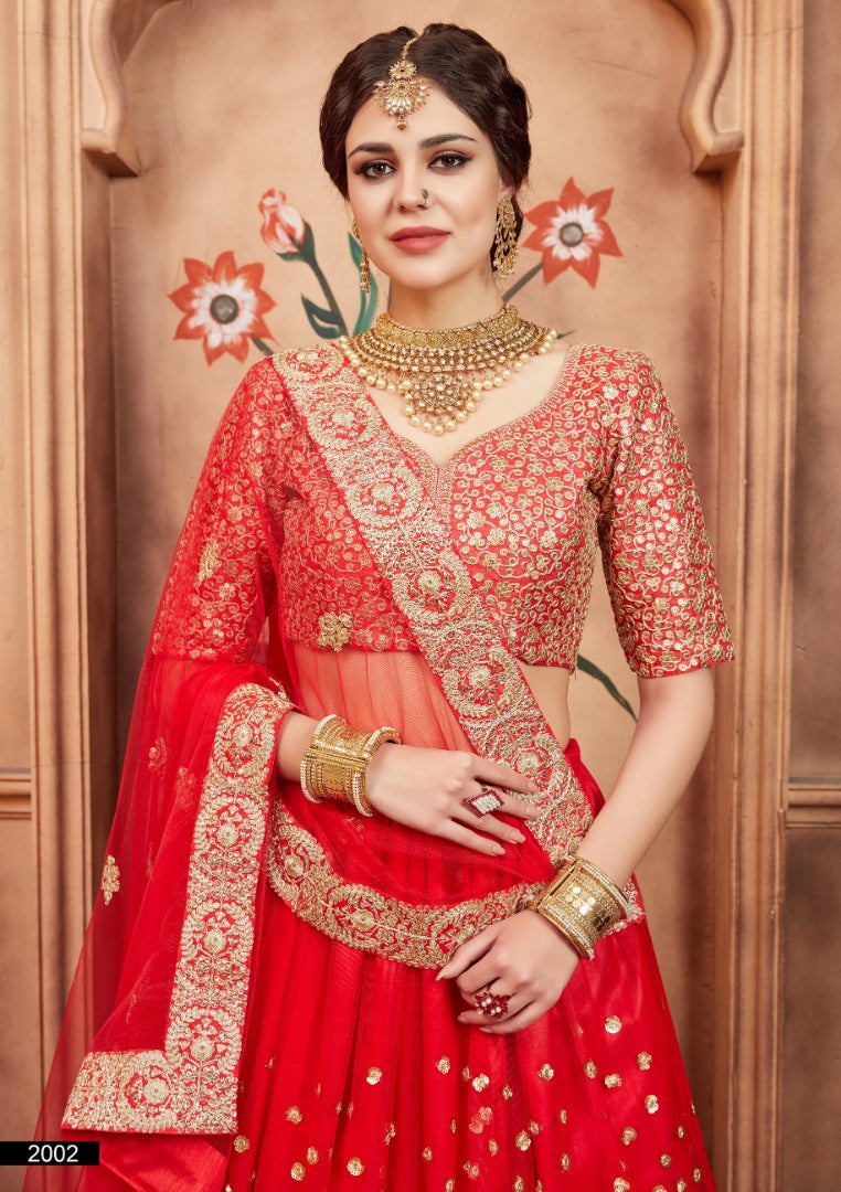 Designer Red art silk sequence and threadworked wedding bridal lehenga