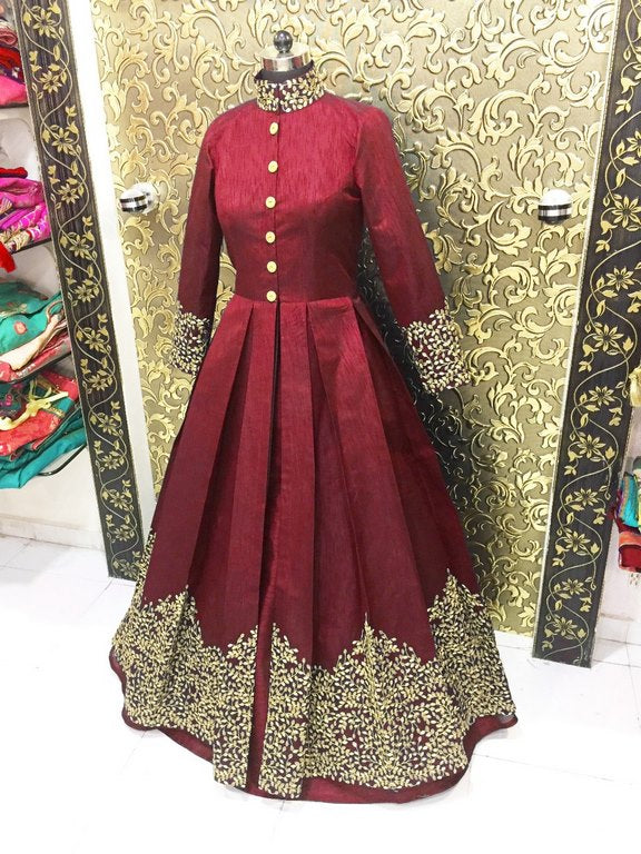 Designer red embroidered partywear Gown