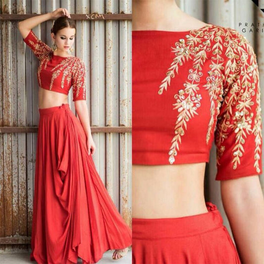 Designer red wedding lehenga with embroidered blouse