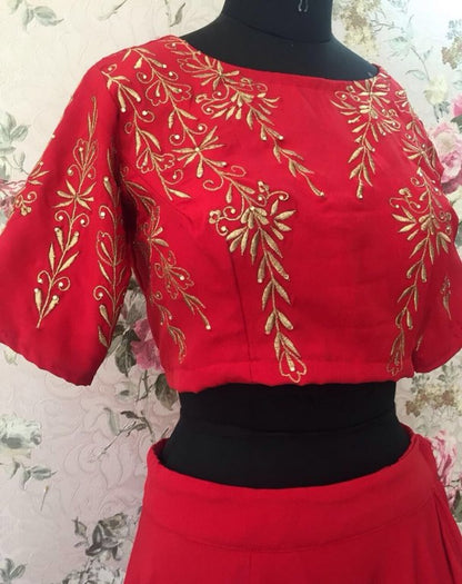 Designer red wedding lehenga with embroidered blouse