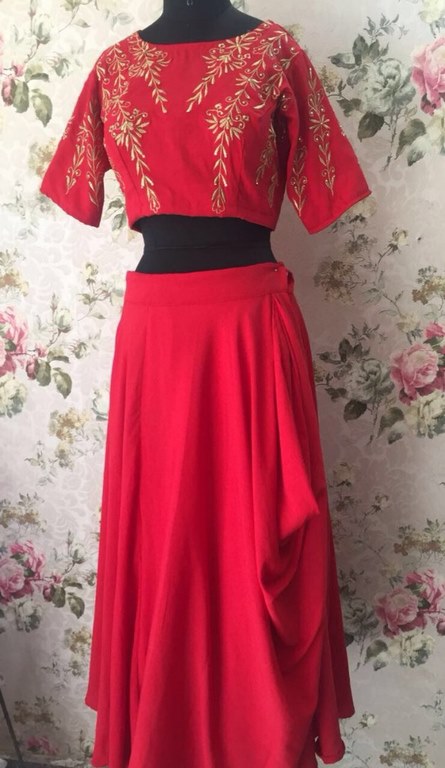 Designer red wedding lehenga with embroidered blouse