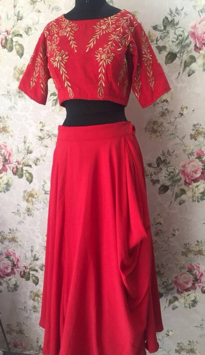 Designer red wedding lehenga with embroidered blouse