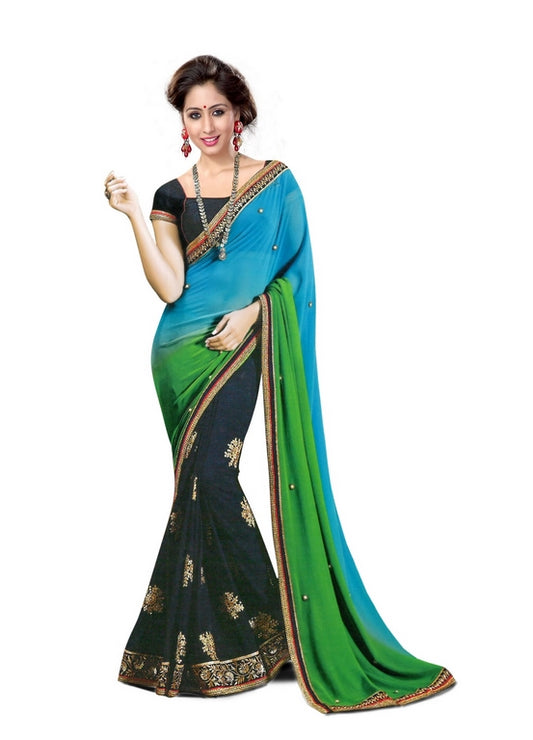 Designer stylist multicolor embroidered wedding saree