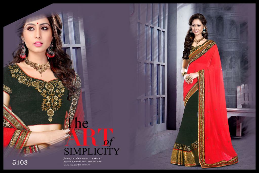 Designer stylist red and black embroidered saree