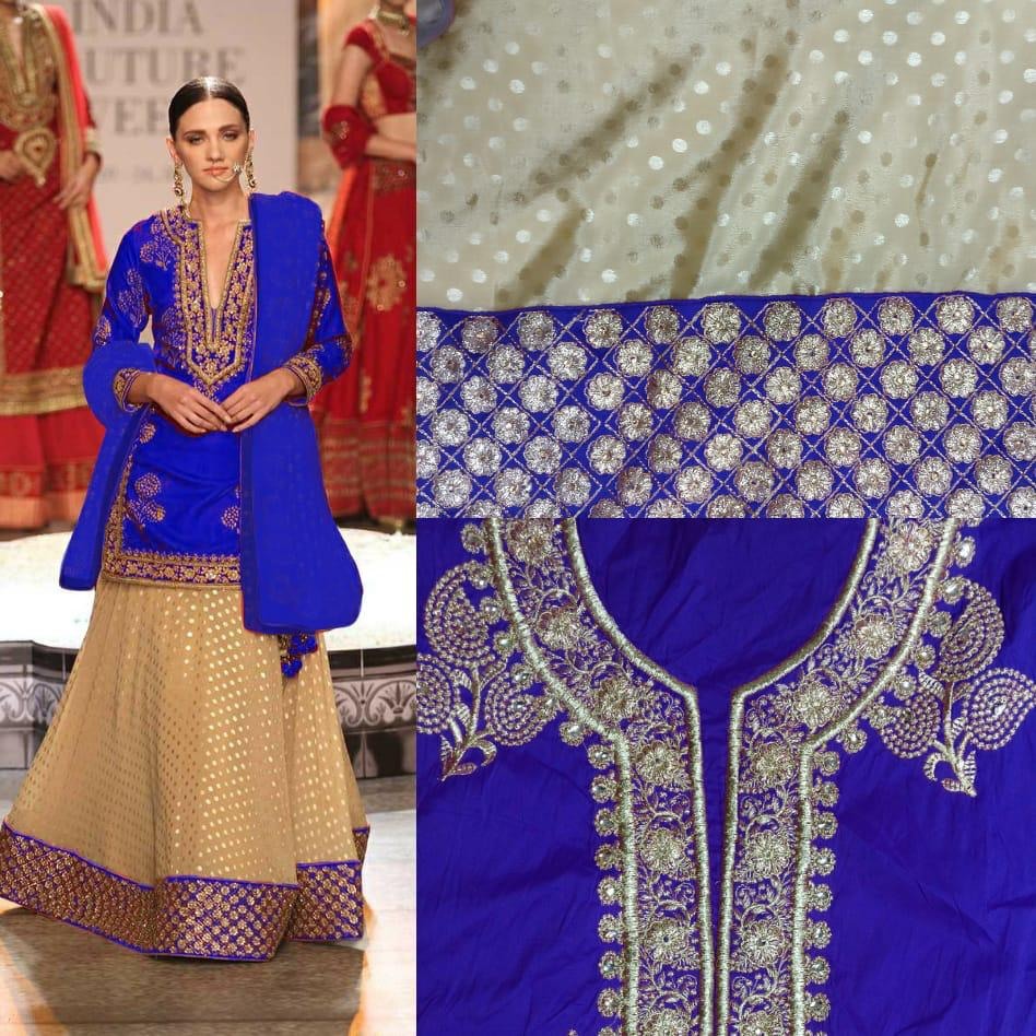 Designer tapeta silk and chinon goli lehenga with long top