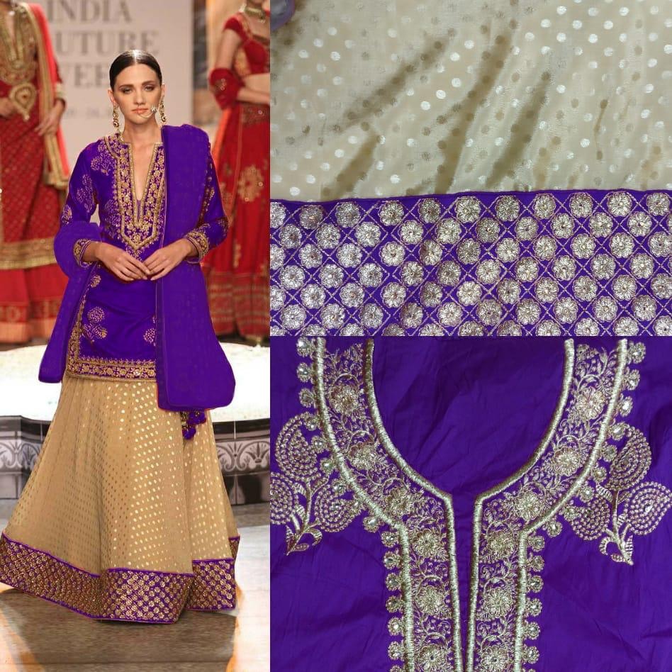 Designer tapeta silk and chinon goli lehenga with long top