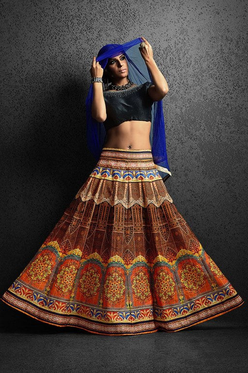 Designer trendy printed silk lehenga
