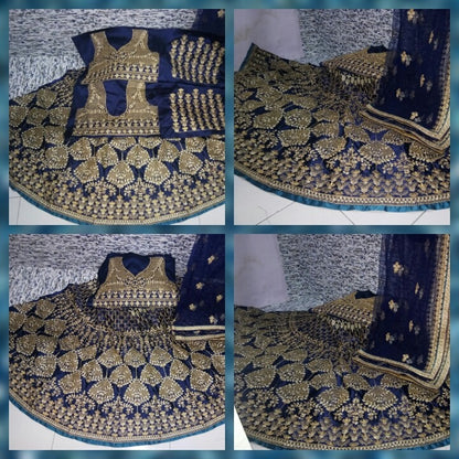 Designer wedding wear navy blue embroidered bridal lehenga