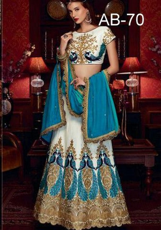 designer white embroidered beautiful wedding lehenga