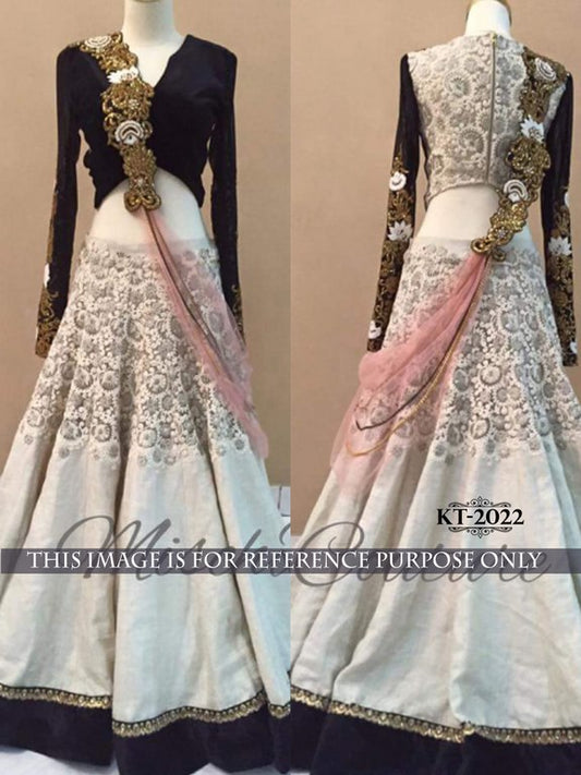 Designer white embroidered indowestern lehenga
