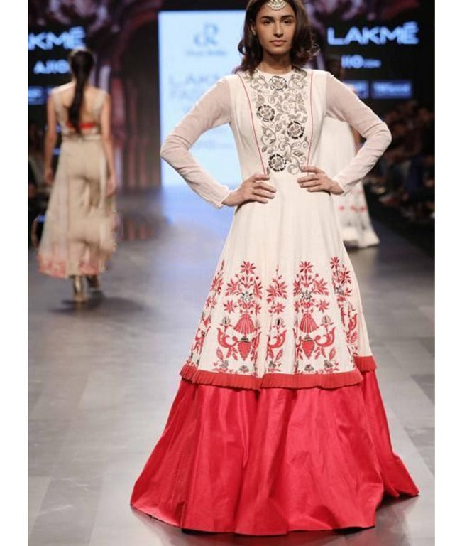 designer white embroidered stylist party wear Gown