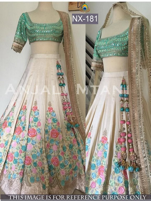 Designer white embroidered wedding lehenga
