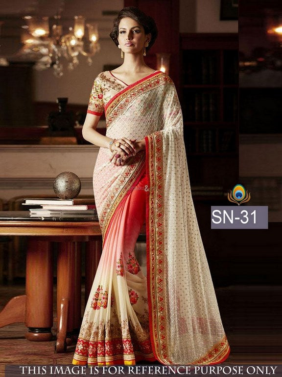 Designer white embroidered wedding saree