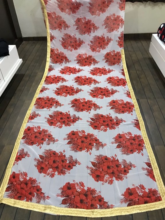 Designer white georgette flower printed partywear saree