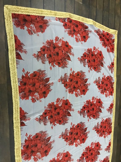 Designer white georgette flower printed partywear saree