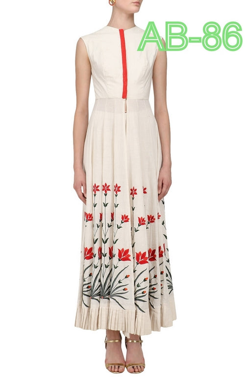 designer white printed stylist long Kurti