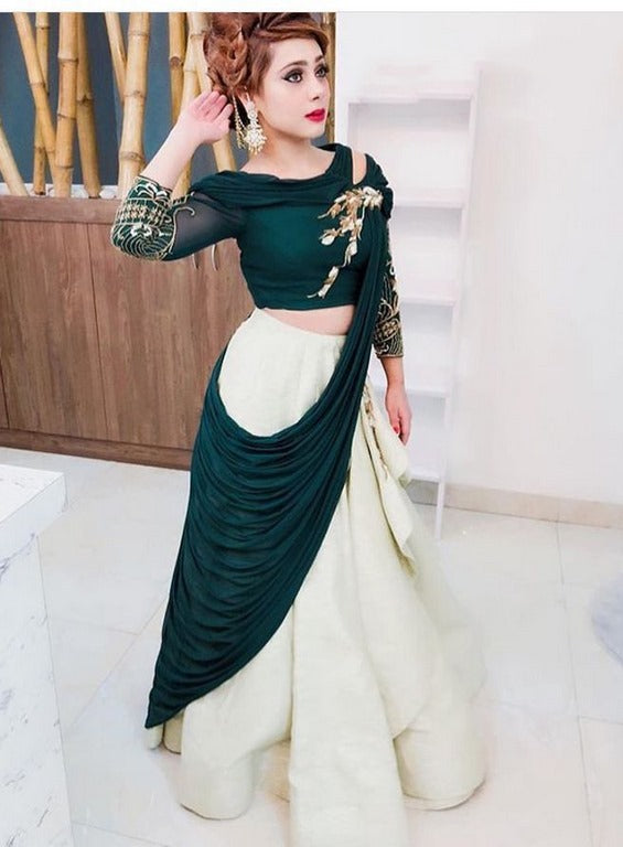 Designer white tapeta silk embroidered ceremonial lehenga