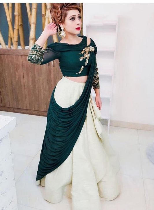 Designer white tapeta silk embroidered ceremonial lehenga