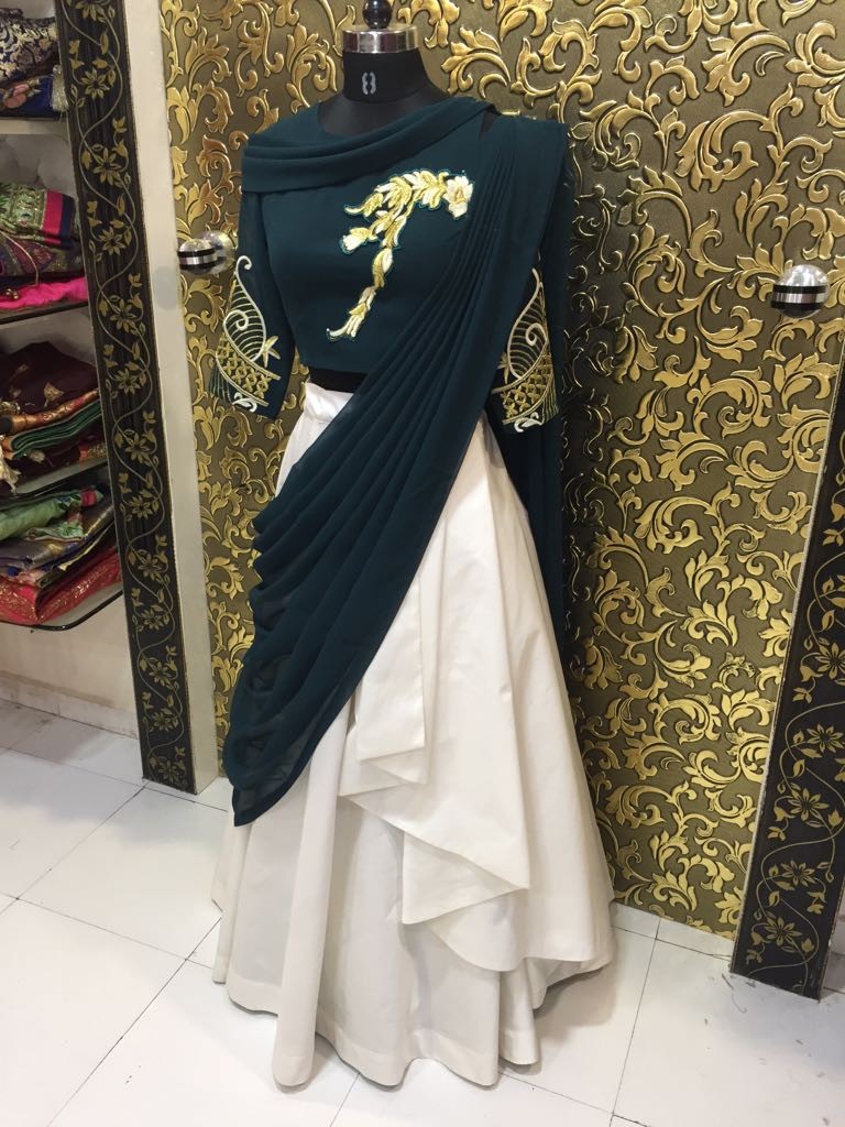 Designer white tapeta silk embroidered ceremonial lehenga