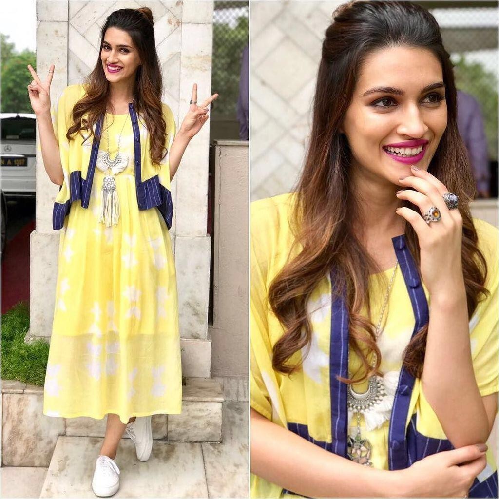 Designer yellow georgette printed kurtie with koti