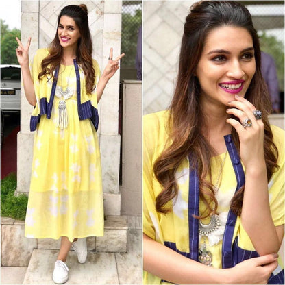 Designer yellow georgette printed kurtie with koti